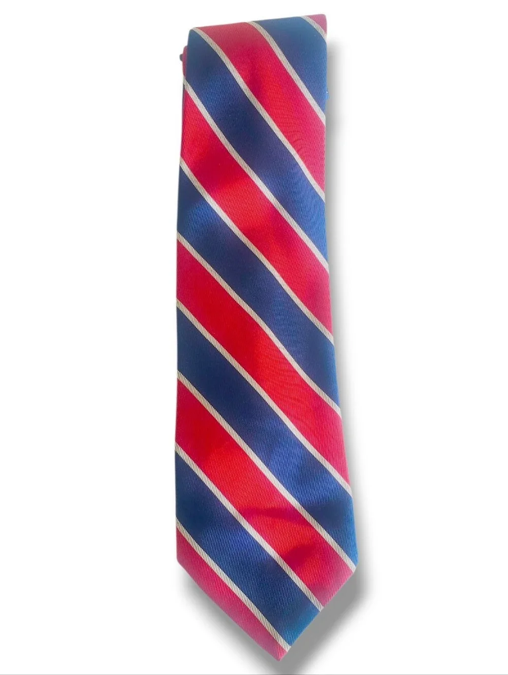 Vintage Oxford Shop Necktie Red Blue Striped Silk Tie Classic Diagonal Stripes